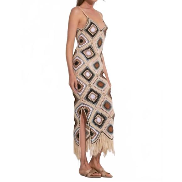 NEW ELAN aleki crochet maxi dress in natural multi - Picture 5 of 6